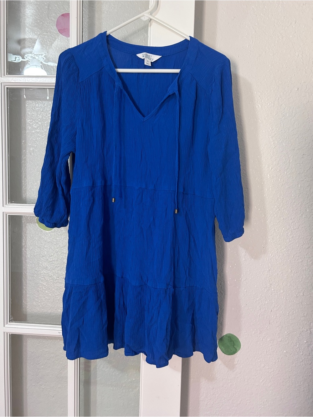 Market & Spruce Cobalt Blue Tiered V-Neck Mini Dress